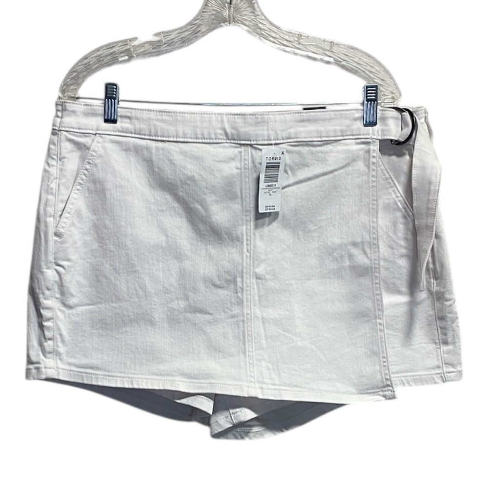 torrid White Denim Skort with Side Tie Ring Detail